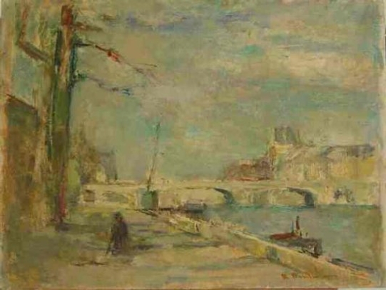 Paris,la Seine. 1968. Huile sur carton. 35 X 27  cm. Coll. particulire